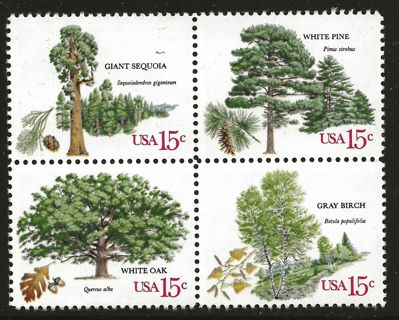 For Stamp Collector's: 1978 15c American Trees, Sequoia, Pine, Block of 4