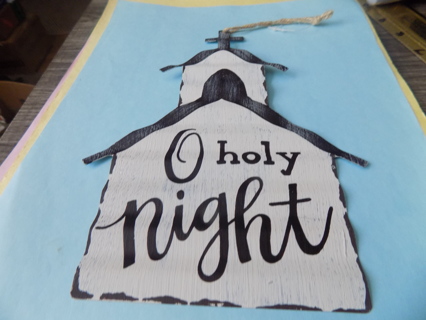 Handpainted galvinized metal church shape wallhanging Oh Holy Night 8 inch