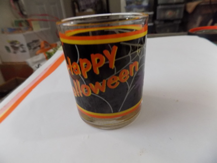 3 inch glass Happy Halloween votive candle holder spiders and web designs