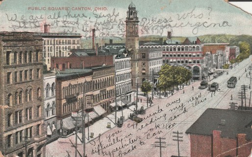 Vintage Used Postcard: gin z: 1907 Public Square, Canton, OH