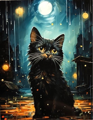 Rainy Black Kitty - 3 x 4” MAGNET - GIN ONLY