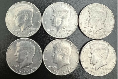 6 EA KENNEDY HALF DOLLARS 1976/1776