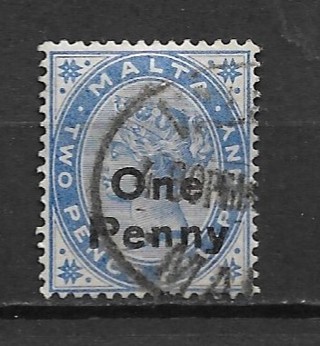 1902 Malta Sc20 surcharge "One Penny" on 2½ p Queen Victoria used