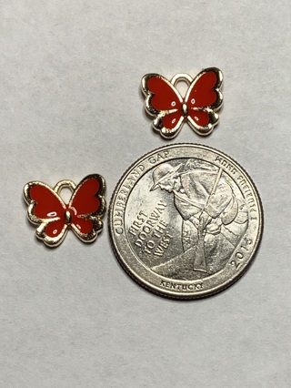 BUTTERFLY CHARMS~#17~RED~SET OF 2~FREE SHIPPING!