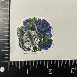 Wolf and blue roses large sticker decal NEW