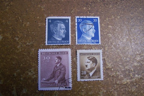 Lot of 4 Stamps from the Third Reich, Nazi Germany, Hitler Head, Fuhrer in Parliament,1930s-1940s