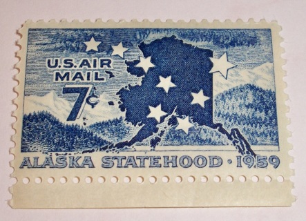 Scott #C-53, US Airmail Alaska Statehood, 1 Useable 7¢ US Postage Stamp. Has Original Gum.