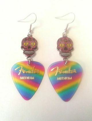 Fender Sugar Skull Guitar Pick Earrings B-12