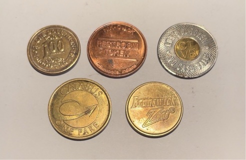 5 Different Vintage Quarter Sized Tokens