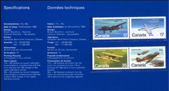 MNH Canada Post - Thematic Collection #16 - Canadian Military Aircraft (1980)