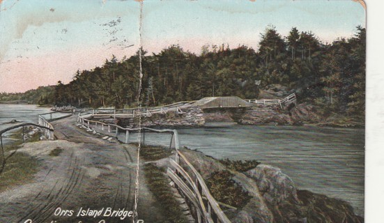 Vintage Used Postcard: (v): 1909 Orrs Island Bridge, Caso Bay, Maine