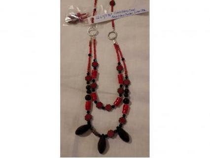 (LOWER PRICE) Handcrafted red/black Necklace/earring set - NEW w/ original tag