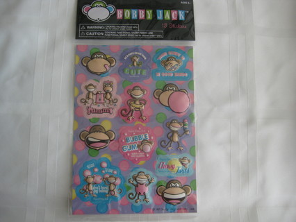 Puffy stickers, monkeys & bubble gum, 13 pcs. NIP, crafts, card making, other