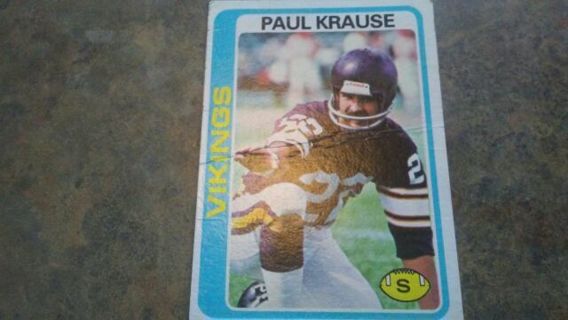 1978 TOPPS PAUL KRAUSE MINNESOTA VIKINGS FOOTBALL CARD# 378