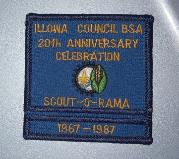 One piece Illowa Council BSA, 20th anniversary  celebration,  Scout-O-Rama, 1967-1987 patch