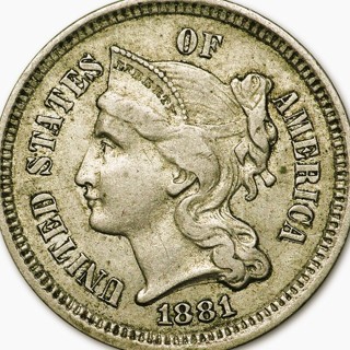 1881 3 cent, Nearly Uncirculated, Refundable, Superior Date, Genuine, Ships Fast, Insured