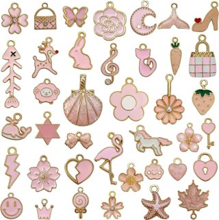 10pc Mixed Pink Enamel Charms Lot 6 (PLEASE READ DESCRIPTION)