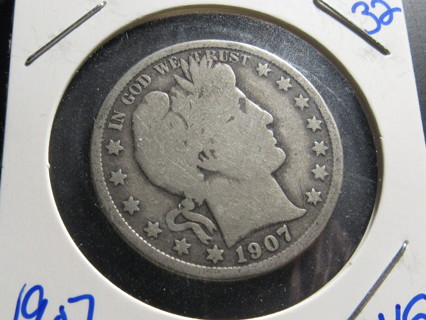  ★★ 1907-S BARBER HALF DOLLAR G-VG ★★ **BETTER DATE** "90% SILVER"