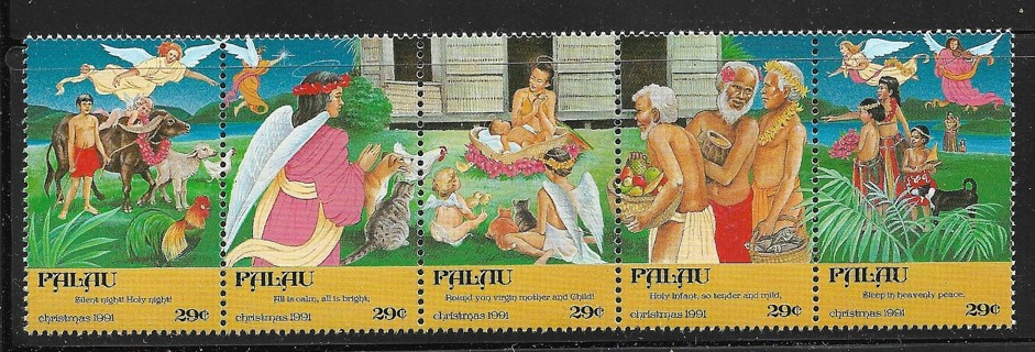 1991 Palau Sc298 Christmas MNH strip of 5