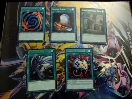 5 Mint Condition Ultra Rare Holo Yugioh spell cards