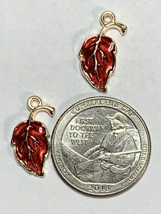 LEAF CHARMS~#11~RED~SET OF 2 CHARMS~FREE SHIPPING!