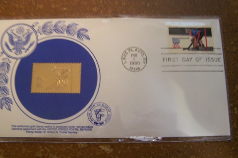 1980 Winter Olympics 14k Gold Foil Stamp First Day Cover