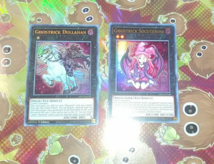 2 Ultra Rare Holo XYZ Yugioh cards Ghostrick Socuteboss and Dullahan