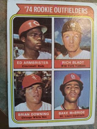 1974 T.C.G. ROOKIE OUTFIELDERS ARMBRISTER REDS/BLADT YANKEES/DOWNING WHITE SOX BASEBALL CARD# 601