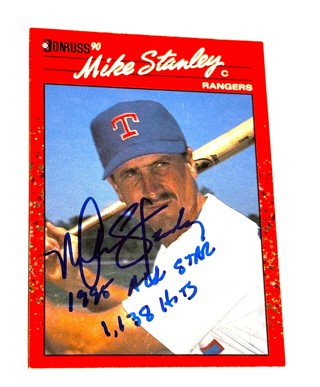 Autographed 1990 Donruss 579 Mike Stanley Texas Rangers/ With 1995 All Star & 1,138 Hits