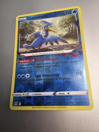 Pokemon Cramorant reverse holo rare card 060/196