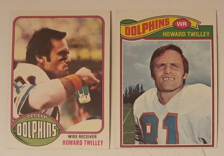 Howard Twilley 2 different Cards - 1976 #372 & 1977 #464 - Miami Dolphins