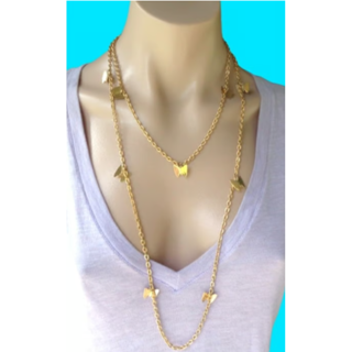 Vtg Sarah Cov 70s Gold Tone Chain Butterfly Flutter Byes Necklace Convertible