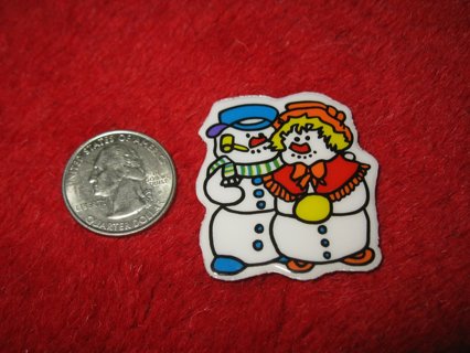 1970's Christmas Themed Refrigerator Magnet: Snowman Couple