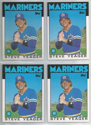 Lot of (4) 1986 Topps Traded Steve Yeager #130T Mariners