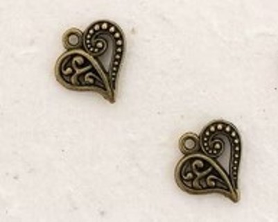 Bronze filigree heart charms
