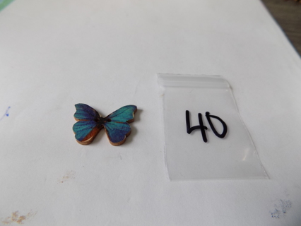 Wood butterfly button # 40 blue and purple