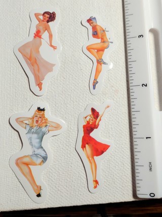 (4) Pin Up Girl Women Vinyl Stickers - Scrapbooking - Craft - Junk Journal