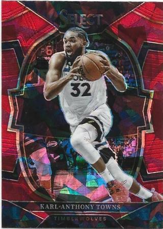 2022-23 SELECT KARL ANTHONY TOWNS RED CRACKED ICE PRIZM REFRACTOR CARD