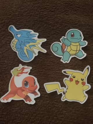 4 Pokemon stickers,Pikachu, Charmander,Seadra, Squirtle