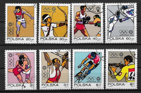 1972 Poland Sc1878-85 complete 20th Olympic Games, Munich set of 8 used/CTO