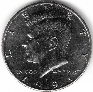 1991-D Kennedy Half Dollar U.S. 50 Cent Coin