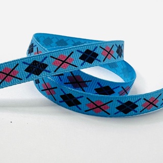 Blue Grosgrain Argyle 3/8” Wide Ribb