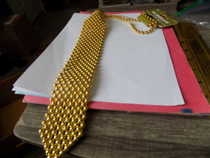 NIP Neck Tie made of gold beads necklace # 2    25 inch long and 2 inch wide