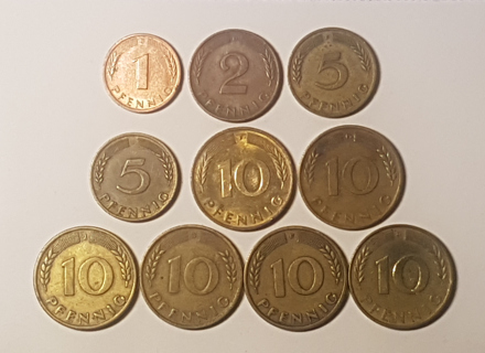 10 Coin Germany 1 2 5 10 Pfennig 1949 1950 1979 1984 1990