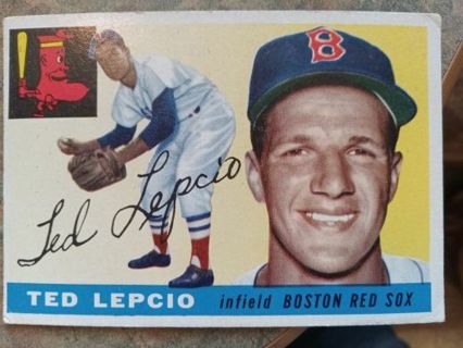 1955 TOPPS TED LEPCIO BOSTON RED SOX BASEBALL CARD# 128. EXCELLENT CONDITION