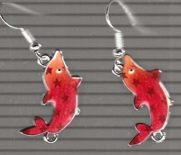 SP ENAMEL RED DOLPHIN EARRINGS LOT 2 (PLEASE READ DESCRIPTION) 