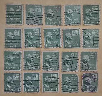 One Lot of 20 Used .01 US Postage Stamps