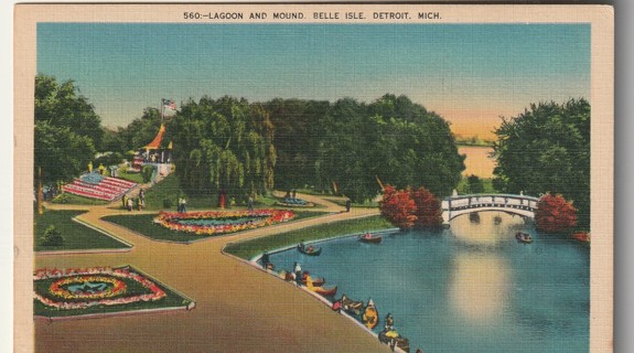 Vintage Used Postcard: 1938 Lagoon & N=Mound, Belle Isle, Detroit, MI