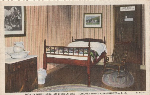 Vintage Unused Postcard: c: Room where Abe Lincoln Died, Washington DC