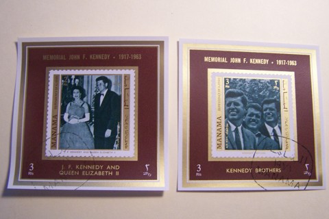 1973 Lot of 2 John F. Kennedy JFK Memorial Mini Souvenir Sheets - Manama